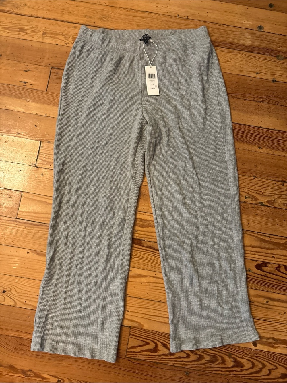 New Eileen Fisher Pants Women Large Gray Waffle Knit Stretch York Lounge Thermal